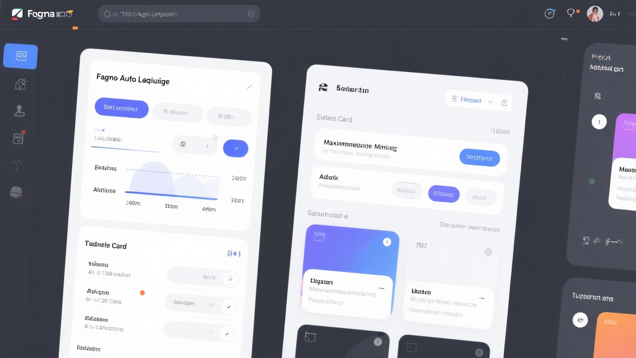 Close-up of Figma Auto Layout settings panel with spacing, padding and alignment controls, next to a responsive card layout preview