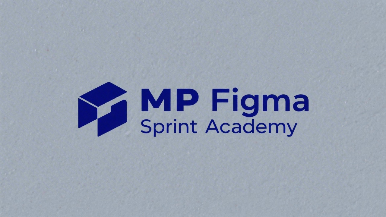 Simple geometric logo for MVP Figma Sprint Academy, a clean indigo wordmark with minimal icon, easy to reproduce without complex shapes