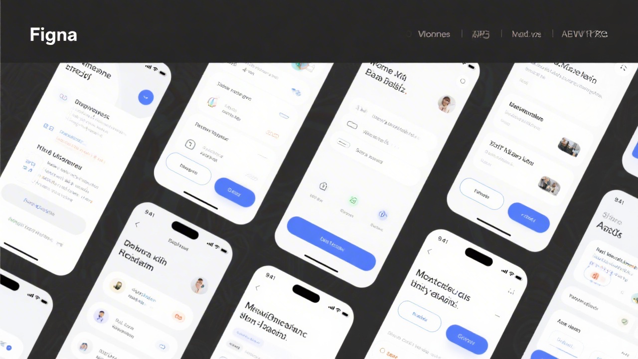 Collection of clean UI screens for web and mobile displayed in Figma, showing consistent typography, spacing and button styles